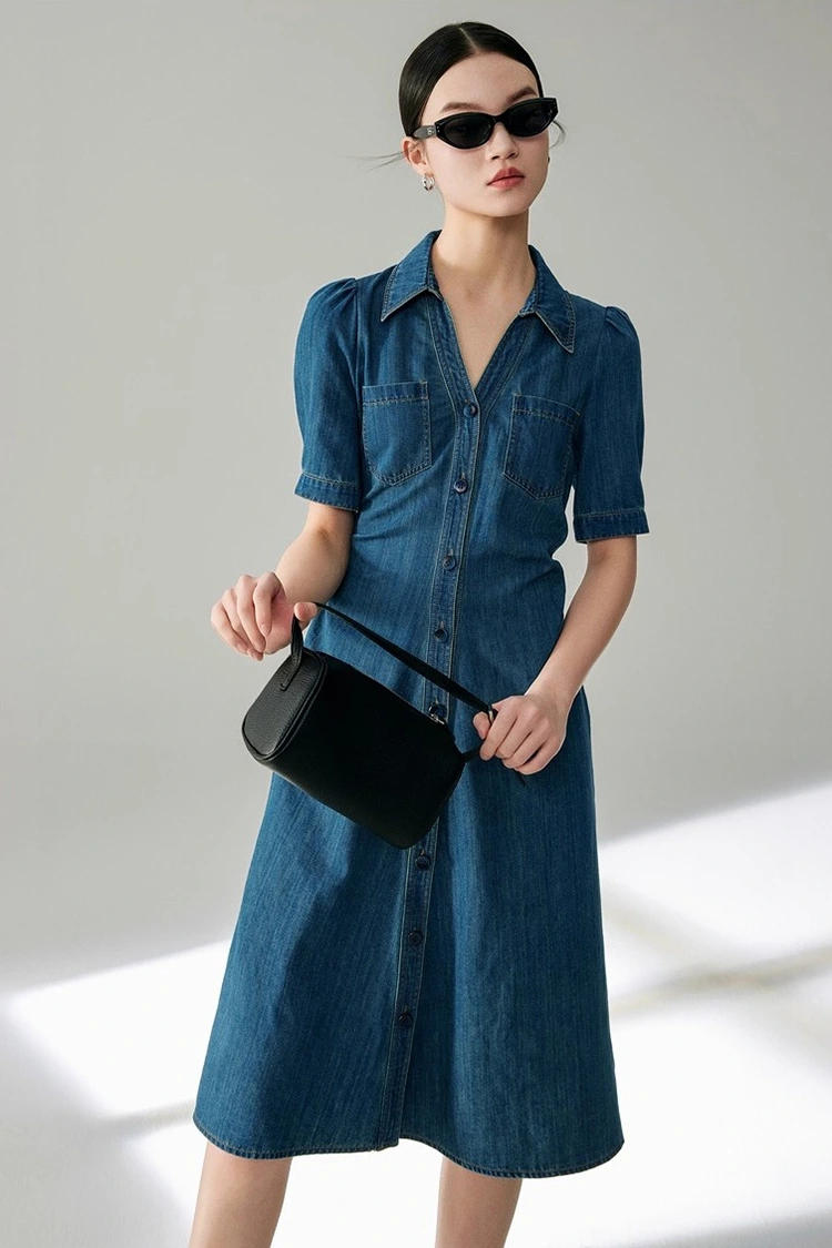 Klassisches Damenkleid aus Jeans-Baumwolle