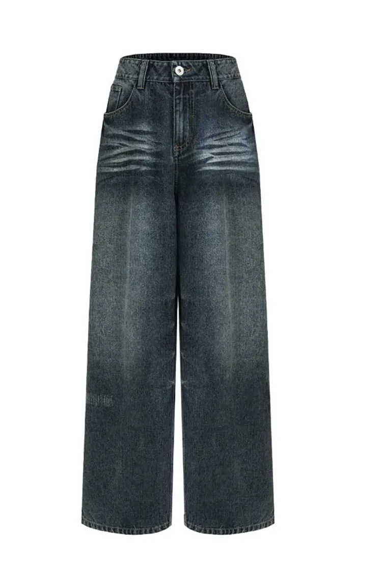 Damenhose aus gewaschenem Denim mit weitem Bein